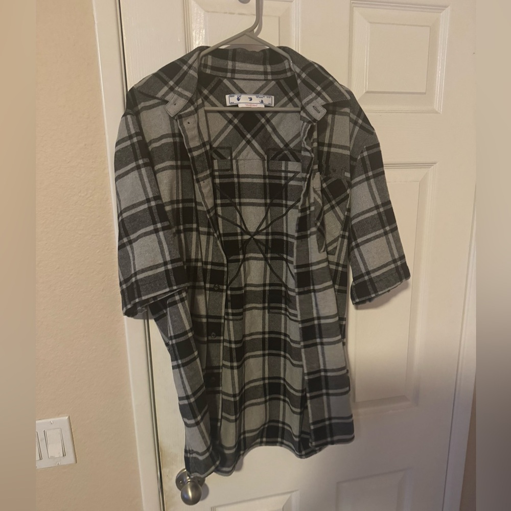 off white short sleeved flannel